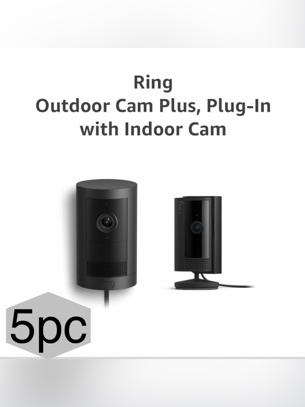 5 cameras Ring Dual Cam System in Black — Outdoor Cam Plus & Plug-In Indoor Cam